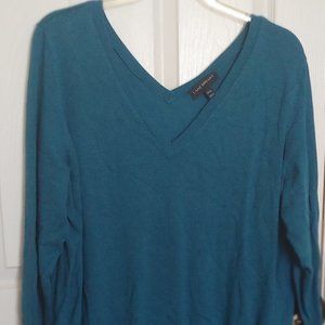 Lane Bryant Teal Double V-Neck Sweater